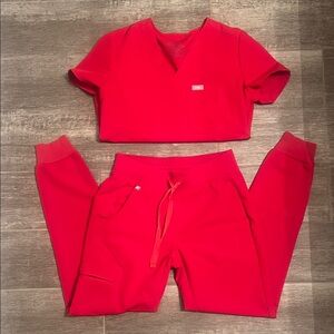 Figs Red Set Joggers Scrub Pants and Catarina Scrub Top